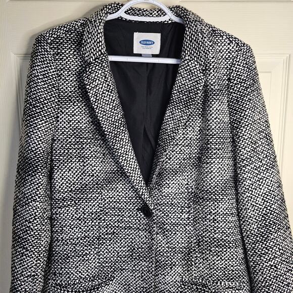 Old Navy Black & White Patterned Blazer-Style One-Button Women’s Coat Size M - Picture 3 of 7